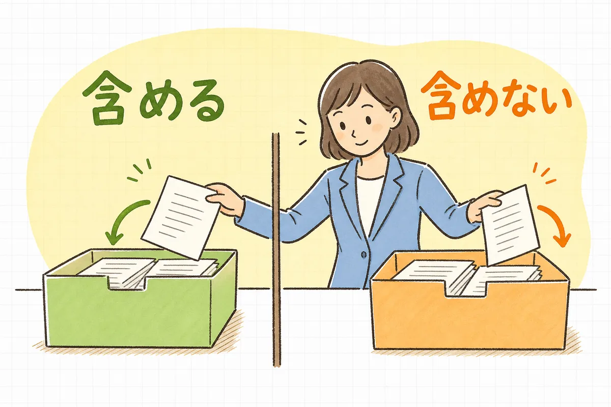 報酬に含める手当と含めない一時金を左右に仕分けした早見表のイメージ図