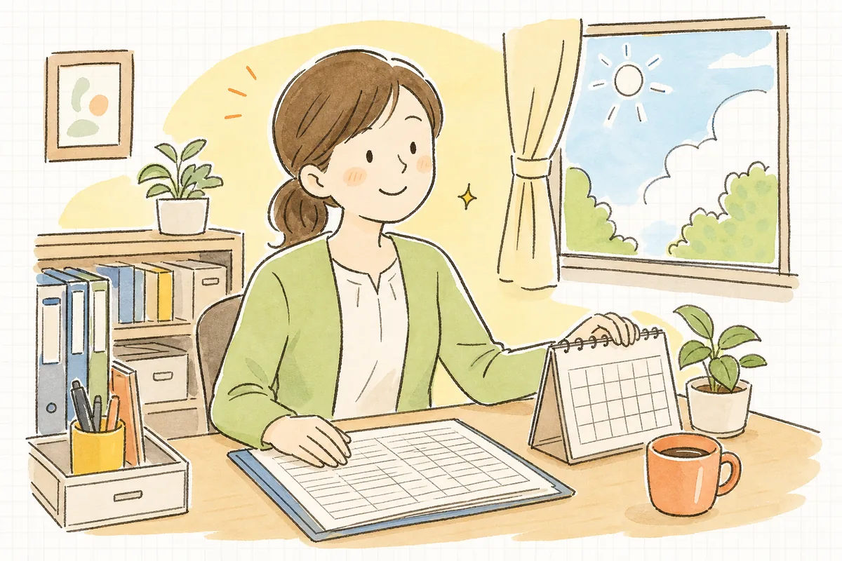 介護保険料の徴収開始・終了の確認を終えて、肩の力が抜けて穏やかにほほえむ労務担当者
