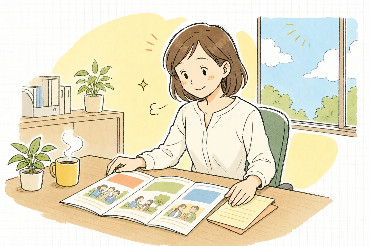 高額療養費の案内メモを整え終え、社員に安心して伝えられる表情で前を向いている中小企業のひとり労務担当者