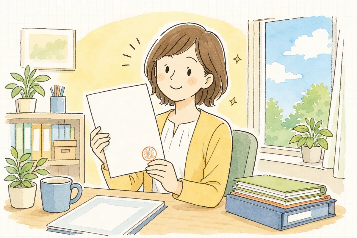 就業規則を作り終え、受付印の押された控えを手にして、肩の力が抜けて穏やかにほほえむ労務担当者
